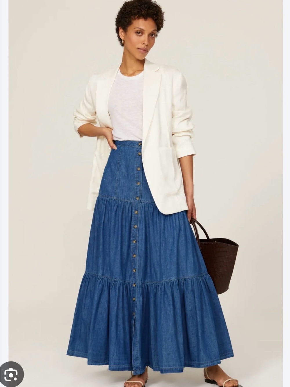 Ralph Lauren Blue Tiered Button-Front Chambray Maxi Skirt